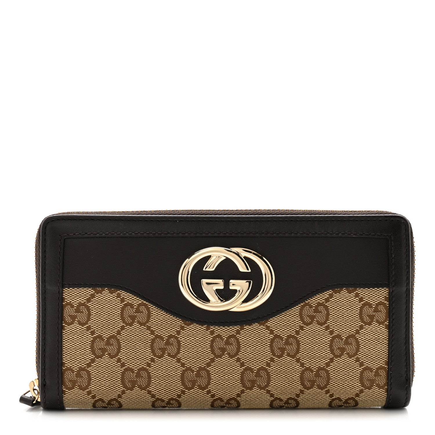 Gucci Monogram Margaux Calfskin Sukey Zip Around Wallet Beige Ebony Cocoa 1 of 13