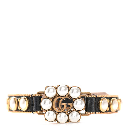 Gucci Metal Calfskin Pearl Double G Bracelet Black 1 of 5