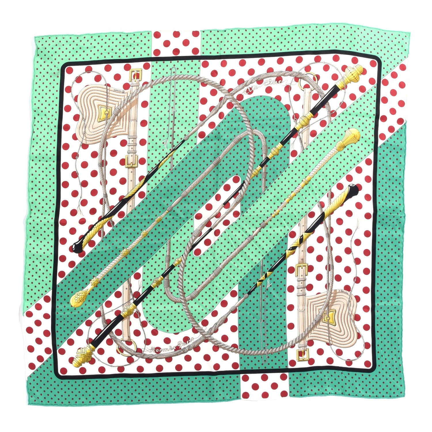 Hermes Silk Clic Clac A Pois Scarf 90 Vert Vif Bordeaux Menthe 1 of 6