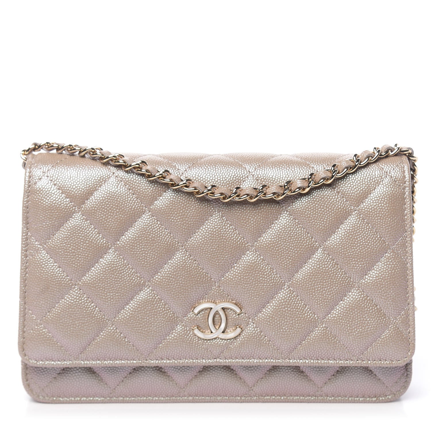 Chanel Iridescent Caviar Quilted Wallet On Chain WOC Beige 1 of 13