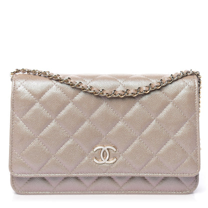 Chanel Iridescent Caviar Quilted Wallet On Chain WOC Beige 1 of 13