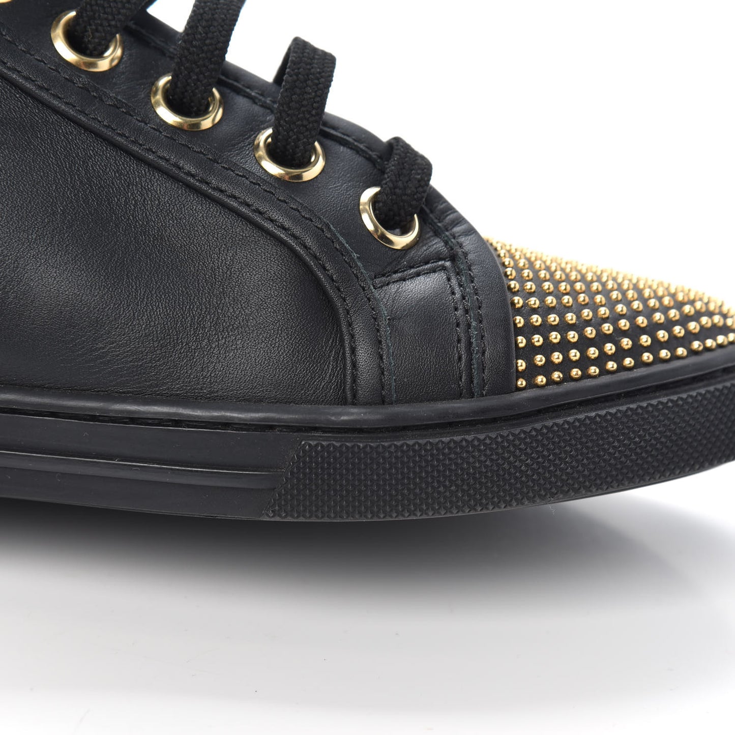 Calfskin Studded Punchy High Top Sneakers 36 Black