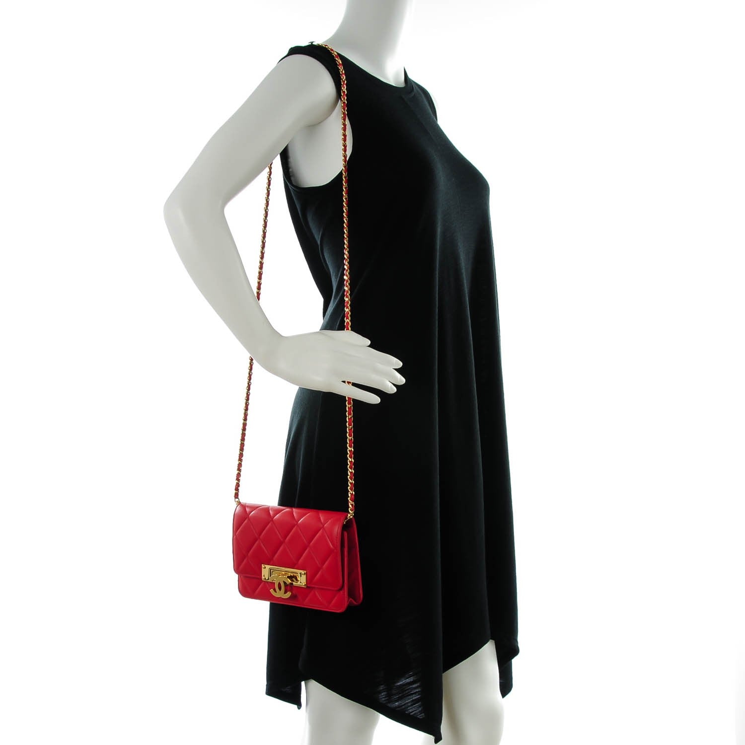 Chanel Lambskin Quilted Golden Class Wallet on Chain WOC Red 2 of 7