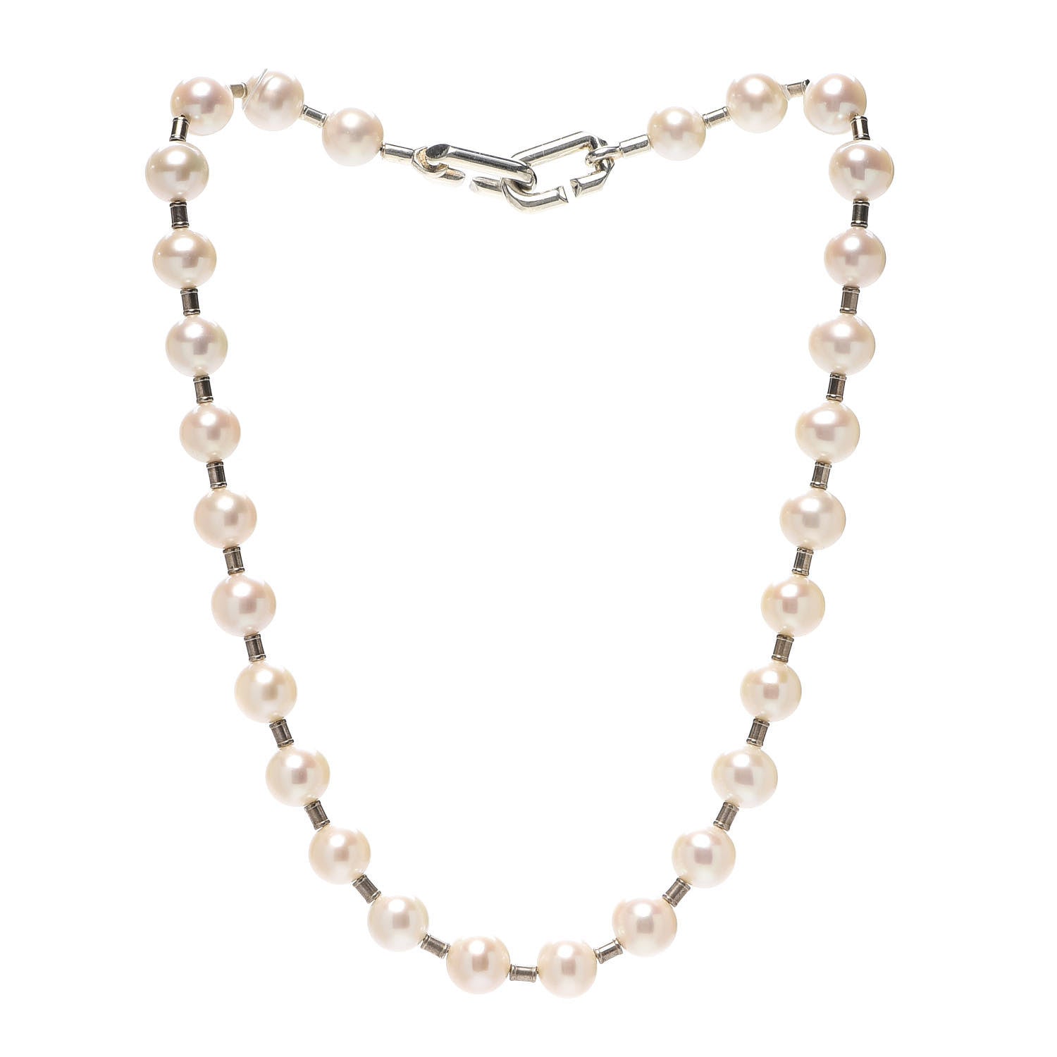 Tiffany Sterling Silver Pearl 9-10mm Hardwear Necklace 3 of 5