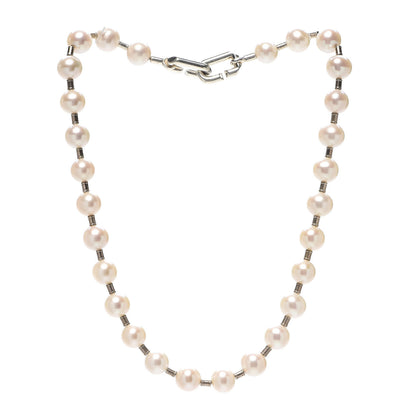 Tiffany Sterling Silver Pearl 9-10mm Hardwear Necklace 3 of 5