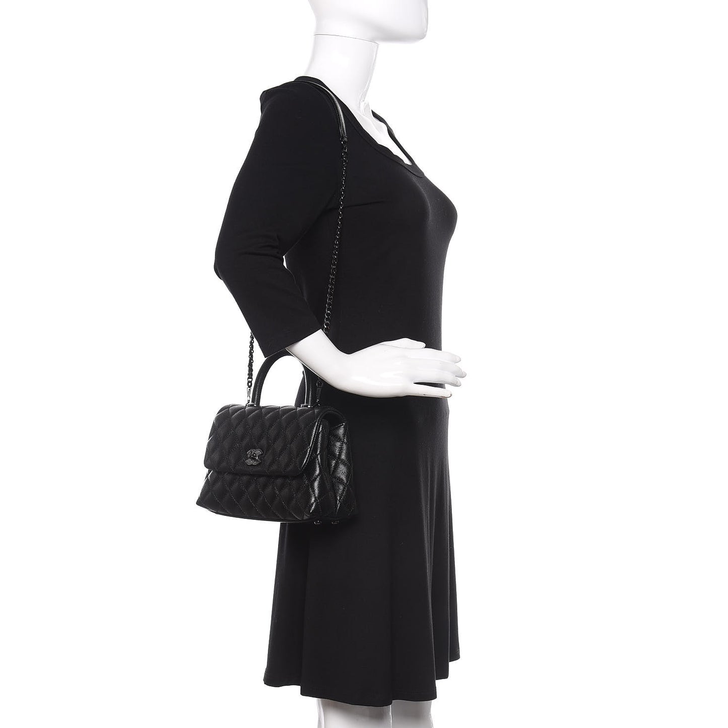 Iridescent Caviar Quilted Mini Coco Handle Flap So Black