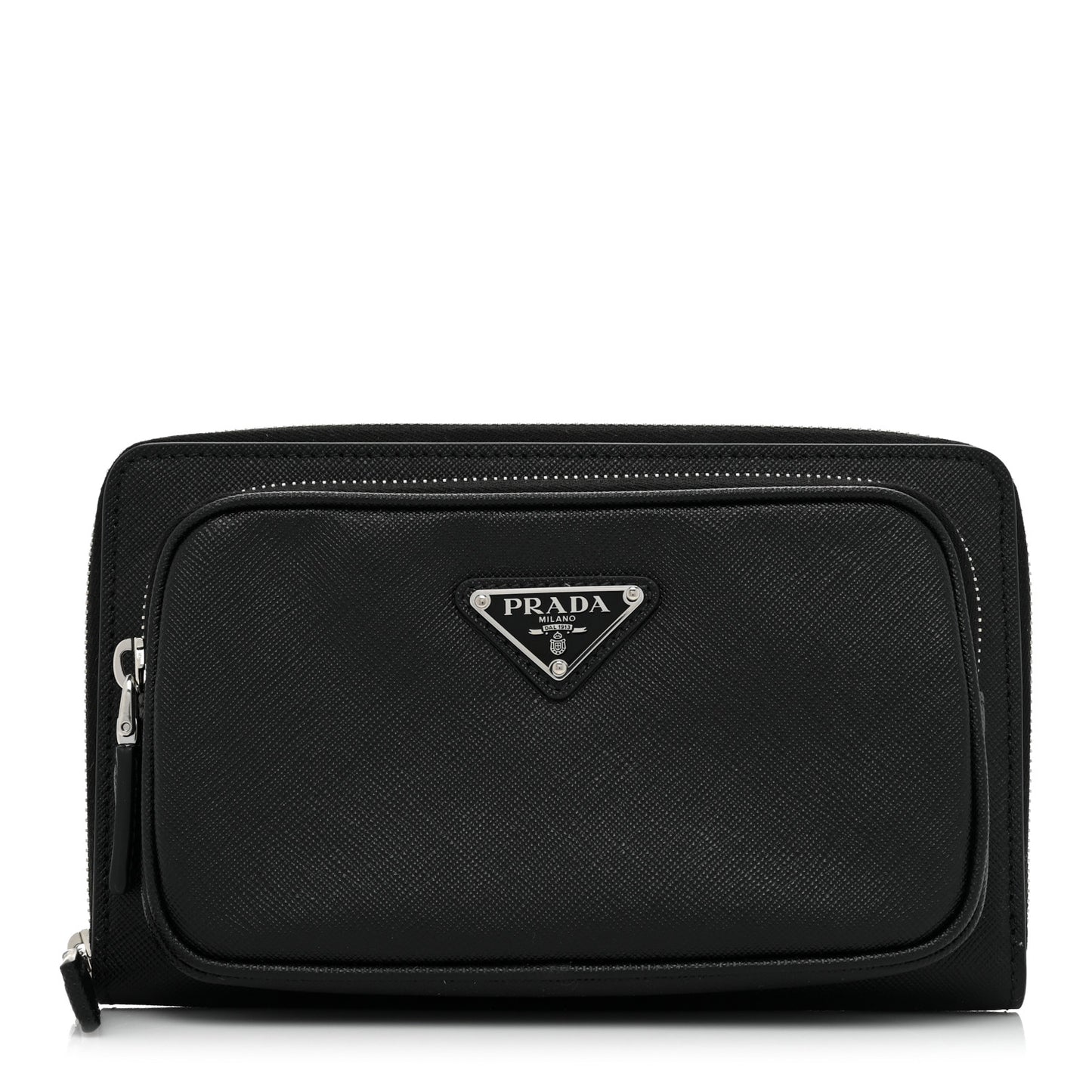 Saffiano Travel Double Zip Crossbody Belt Bag Black