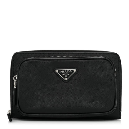 Prada Saffiano Travel Double Zip Crossbody Belt Bag Black 1 of 9