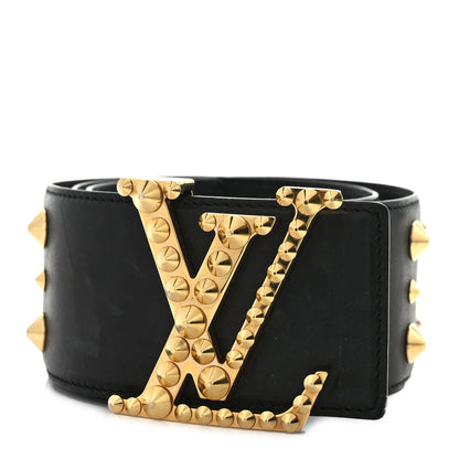 Louis Vuitton Calfskin LV Initiales Clous Belt 75 30 Black Gold 1 of 6