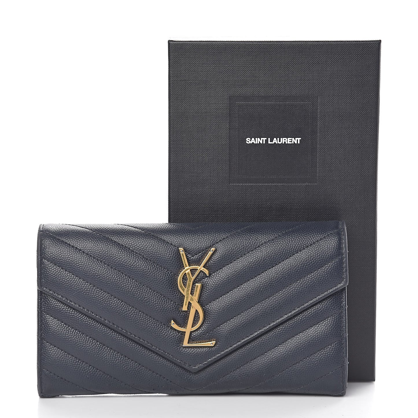 Grain De Poudre Matelasse Chevron Monogram Flap Wallet Deep Marine