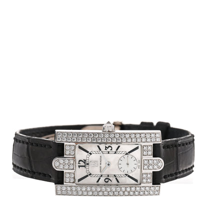 Harry Winston 18K White Gold Alligator Diamond Mother of Pearl 21mm Avenue Quartz Watch 2 of 4