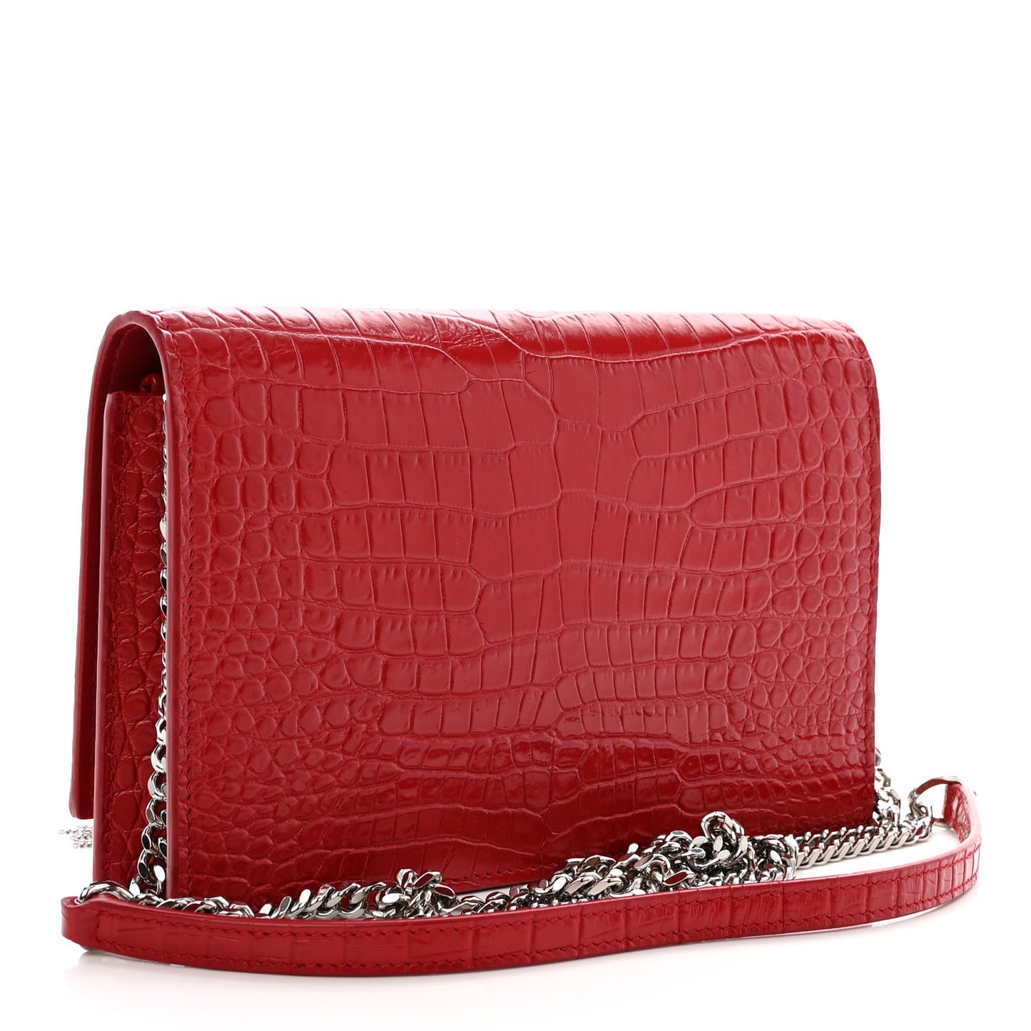 Calfskin Crocodile Embossed Kate Monogram Tassel Chain Wallet Red