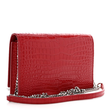 Saint Laurent Calfskin Crocodile Embossed Kate Monogram Tassel Chain Wallet Red 3 of 11