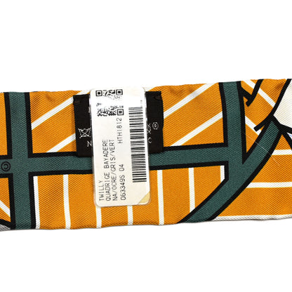 Hermes Silk Quadrige Bayadere Twilly Ocre Gris Vert 3 of 4