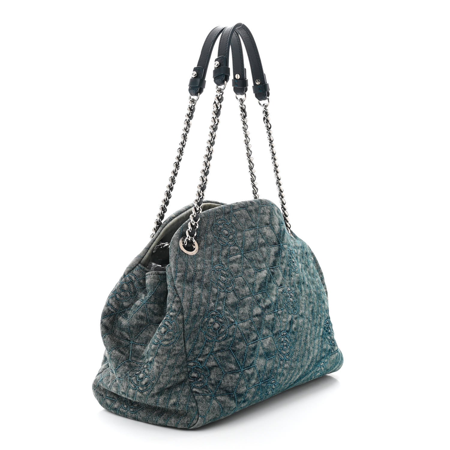 Chanel Denim Camellia Embroidered Medium Just Mademoiselle Blue 3 of 11