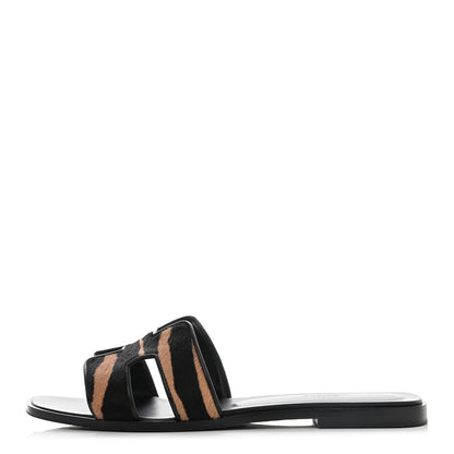 Hermes Horse Hair Zebra Print Oran Sandals 40 Black 1 of 10