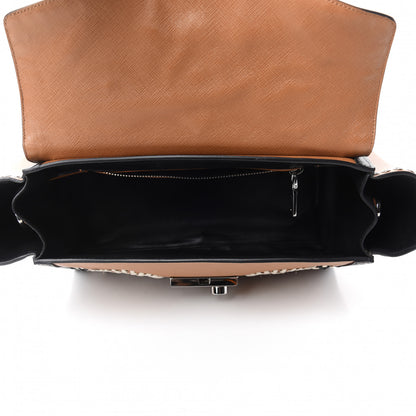 Prada Saffiano Embroidered Sound Twin Pocket Satchel Caramel 5 of 10