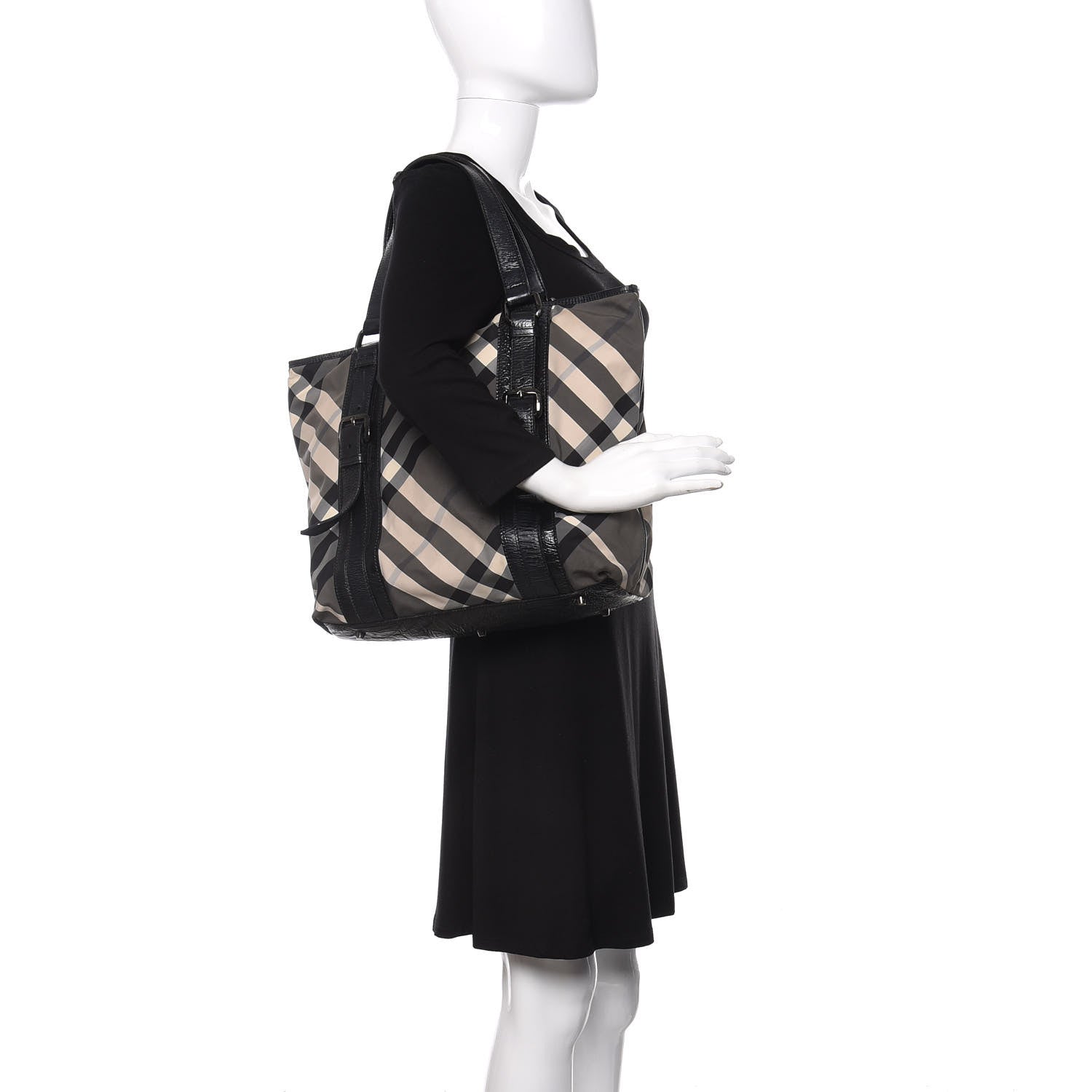 Burberry Nylon Beat Check Victoria Tote Black 2 of 11