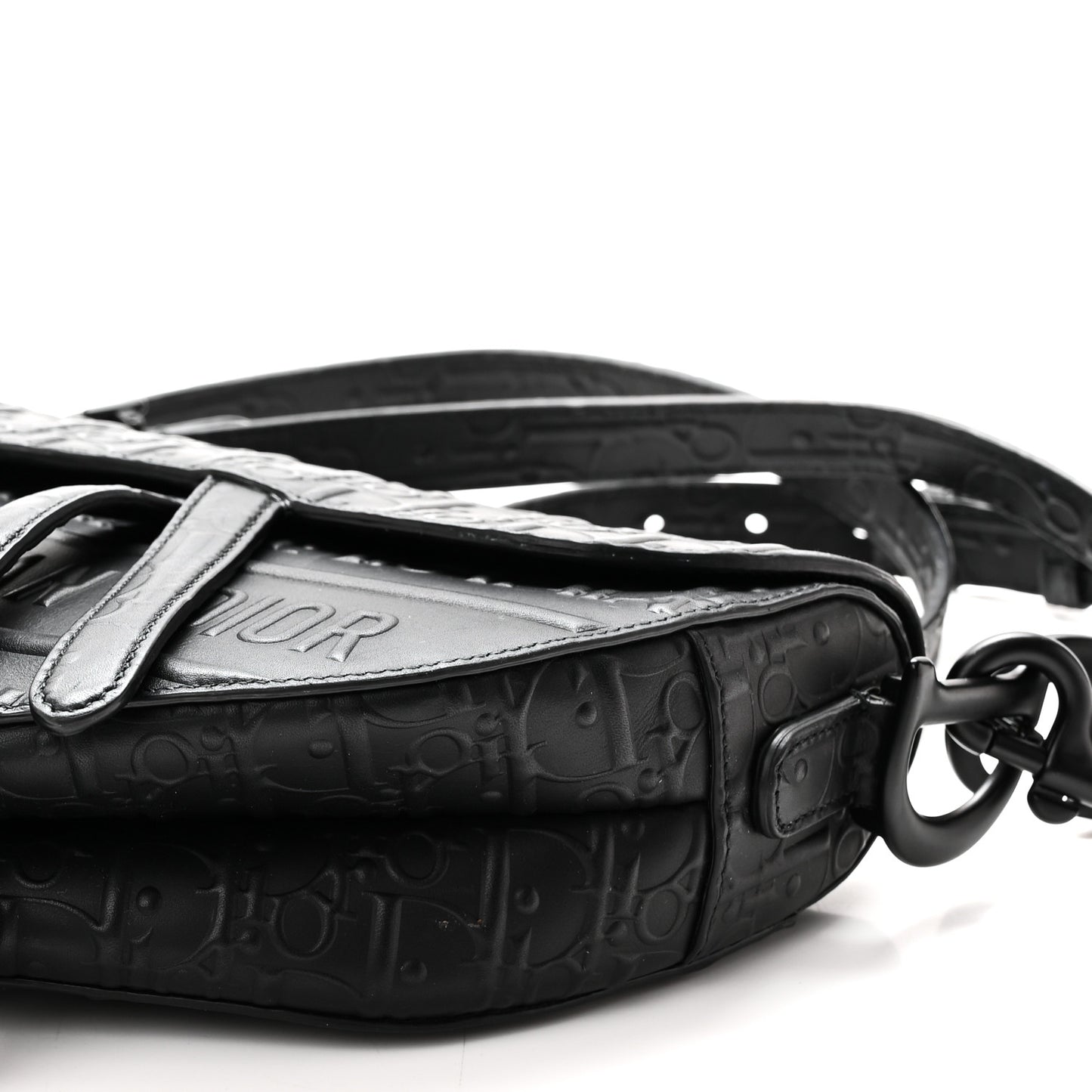 Calfskin Embossed Oblique Saddle Bag With Strap Black