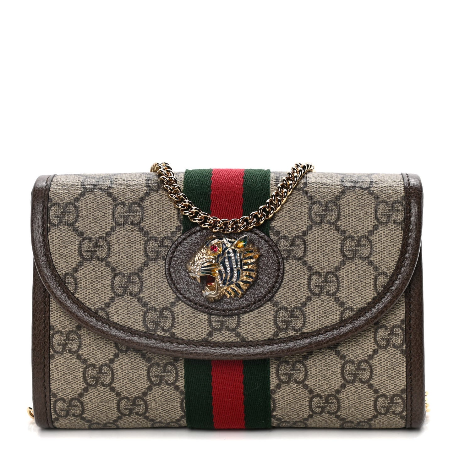 GG Supreme Monogram Web Mini Rajah Slim Flap Shoulder Bag Beige New Acero