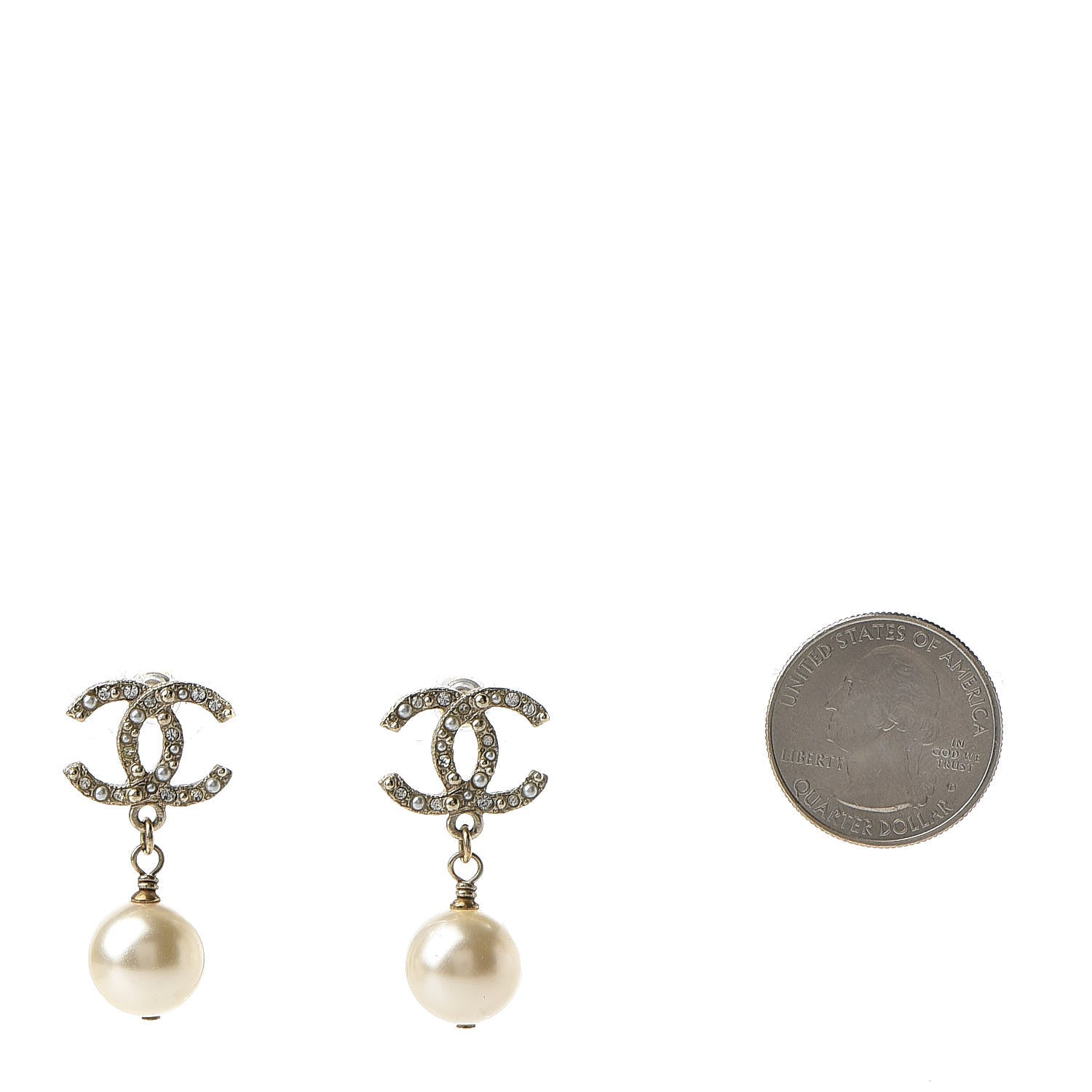 Chanel Crystal Pearl CC Drop Earrings Gold 2 of 6