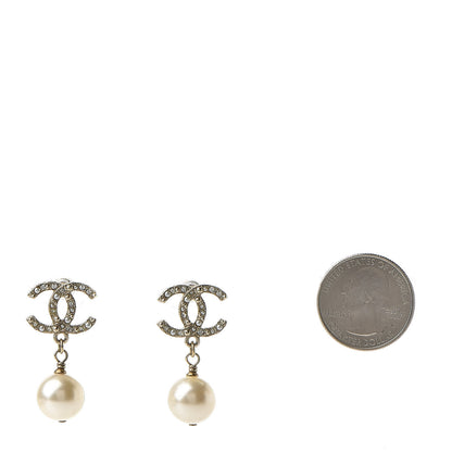 Chanel Crystal Pearl CC Drop Earrings Gold 2 of 6