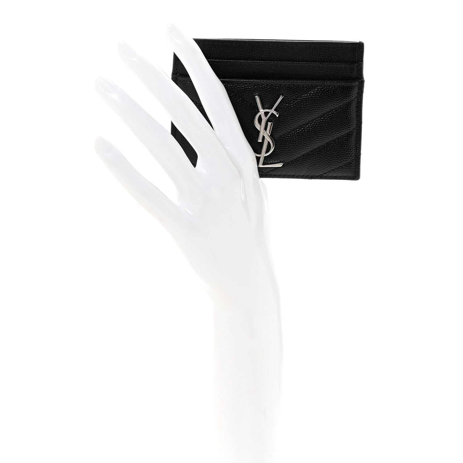 Saint Laurent Grain De Poudre Matelasse Chevron Monogram Credit Card Case Black 2 of 8