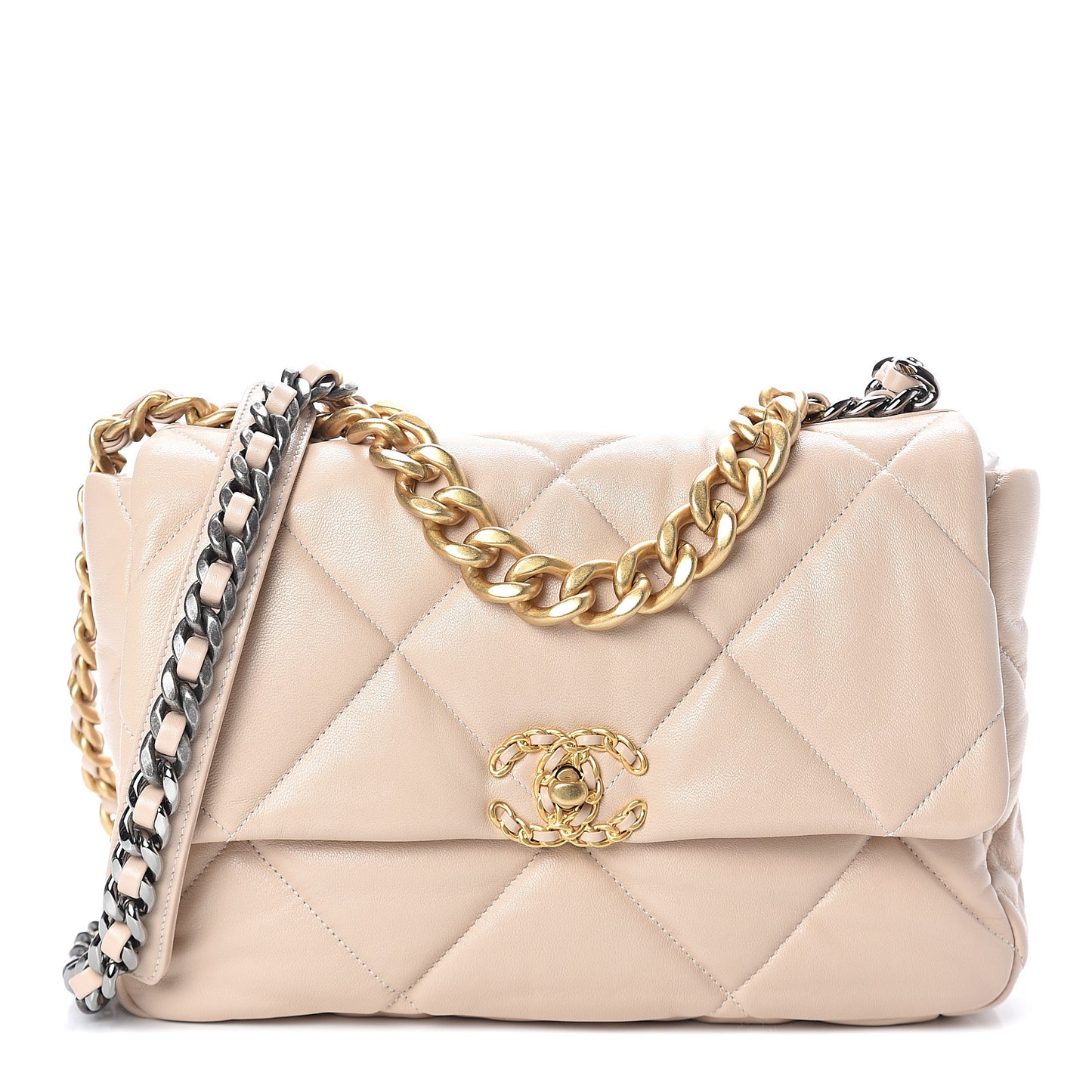 Lambskin Quilted Large 19 Flap Beige