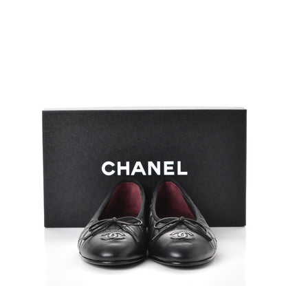 Chanel Aged Calfskin Quilted Cap Toe Ballerina Flats 39 Black 11 of 11