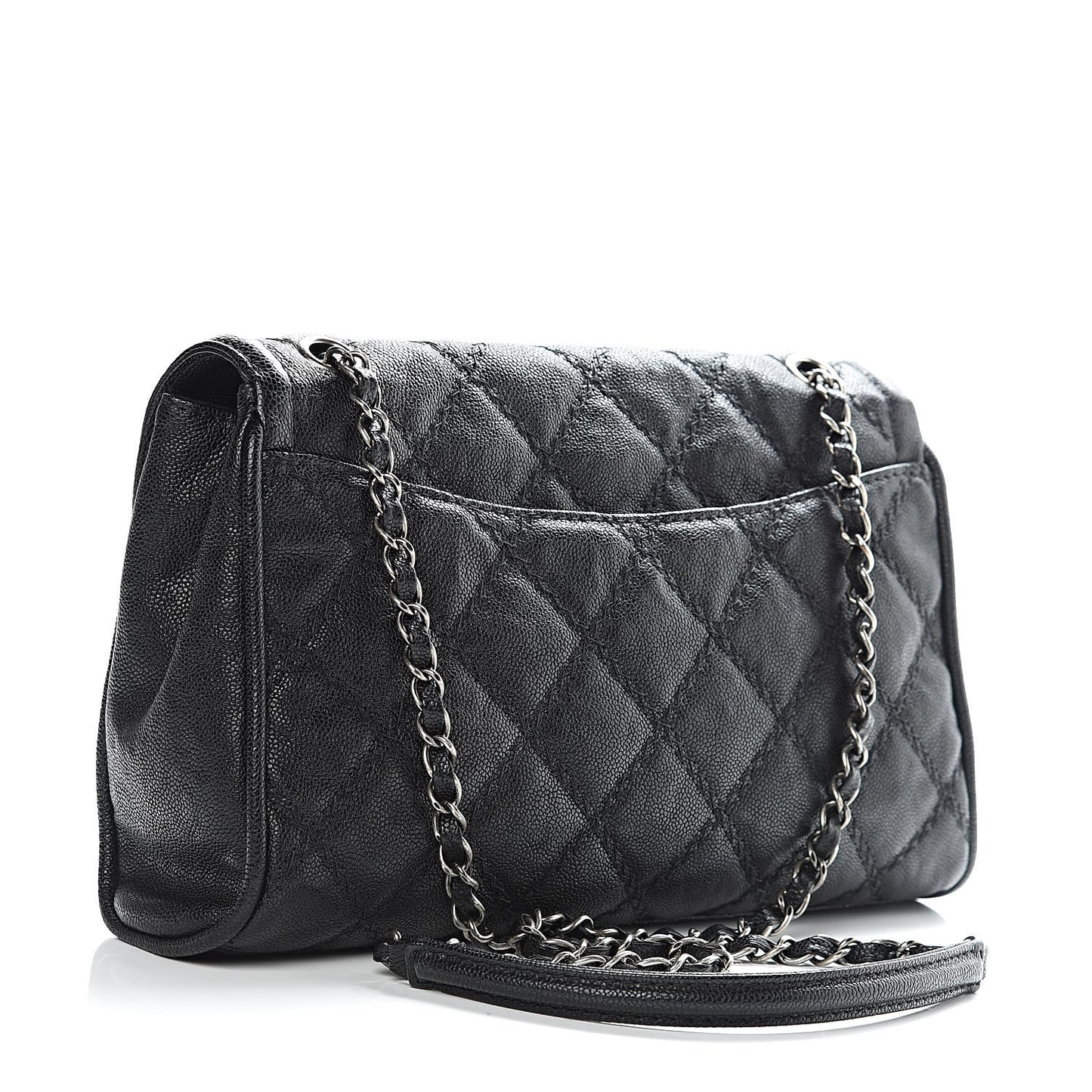 Caviar Double Stitch Medium Flap Black