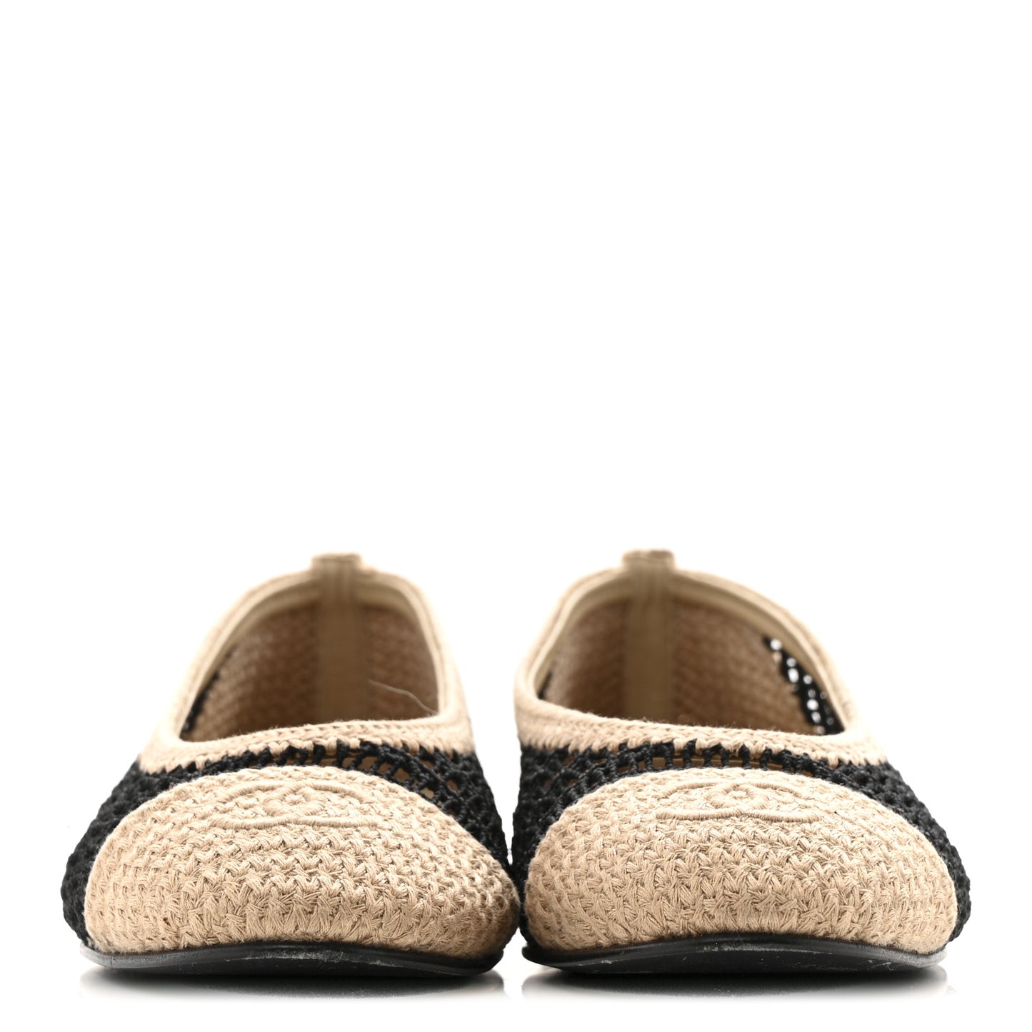 Raffia Cap Toe Ballerina Flats 38 Black Beige