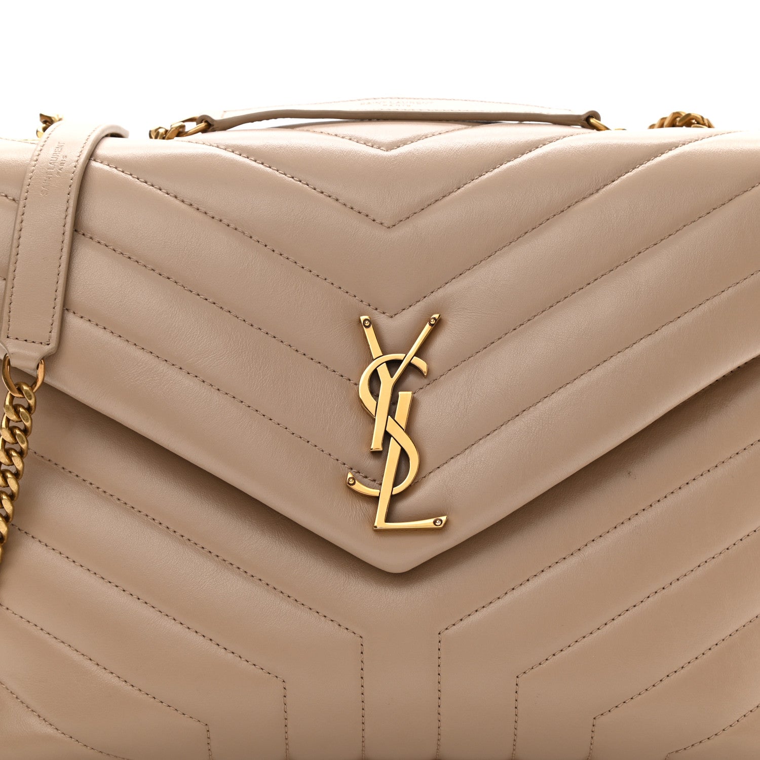 Saint Laurent Calfskin Y Quilted Monogram Medium Loulou Chain Satchel Light Natural 9 of 11