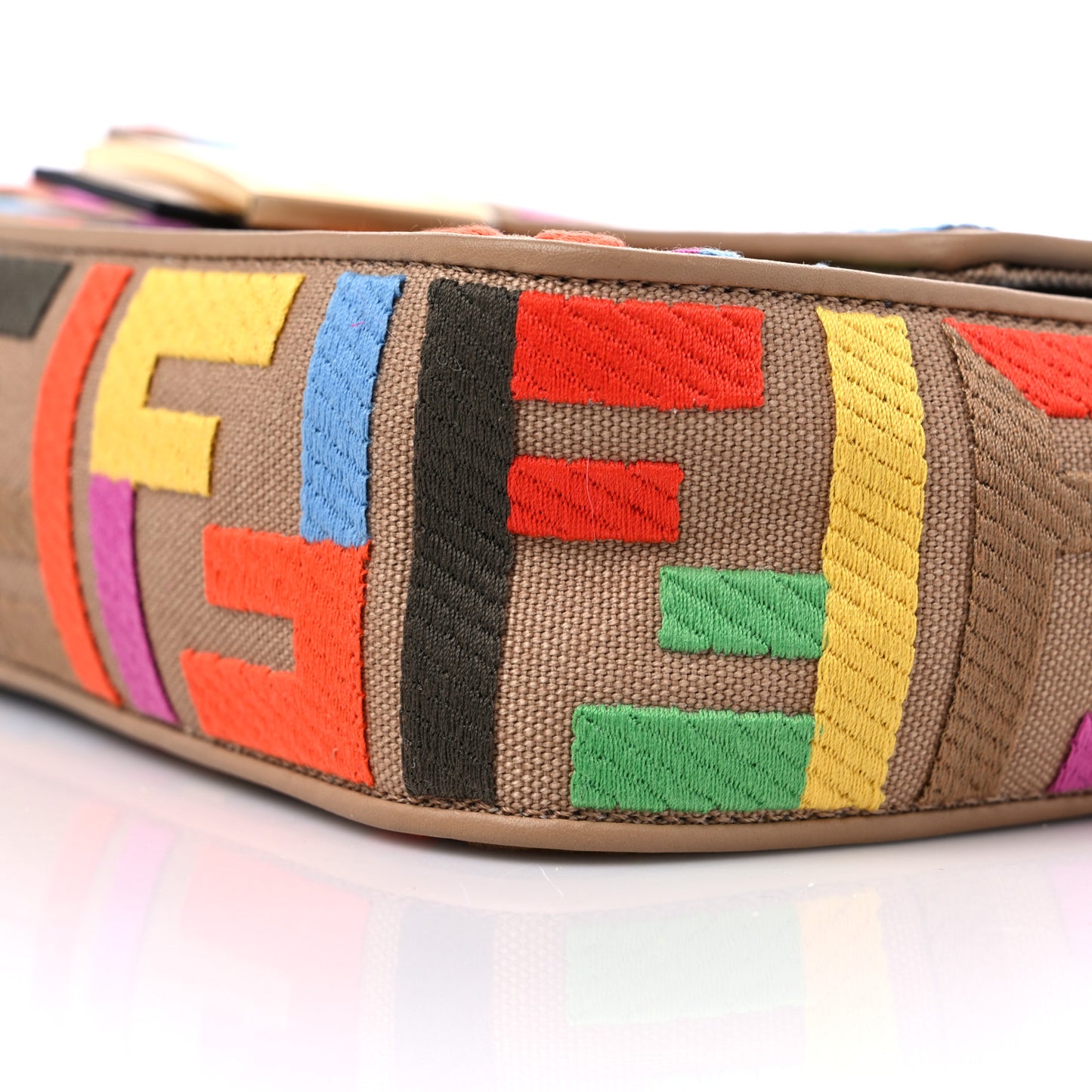 Canvas Vitello King FF Multicolor Embroidered Baguette Multicolor Cuoio