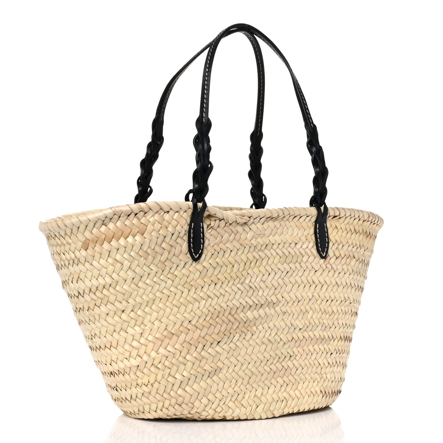 Palmitto Vitello Woven Braided Large Basket Tote Bag Naturale Black