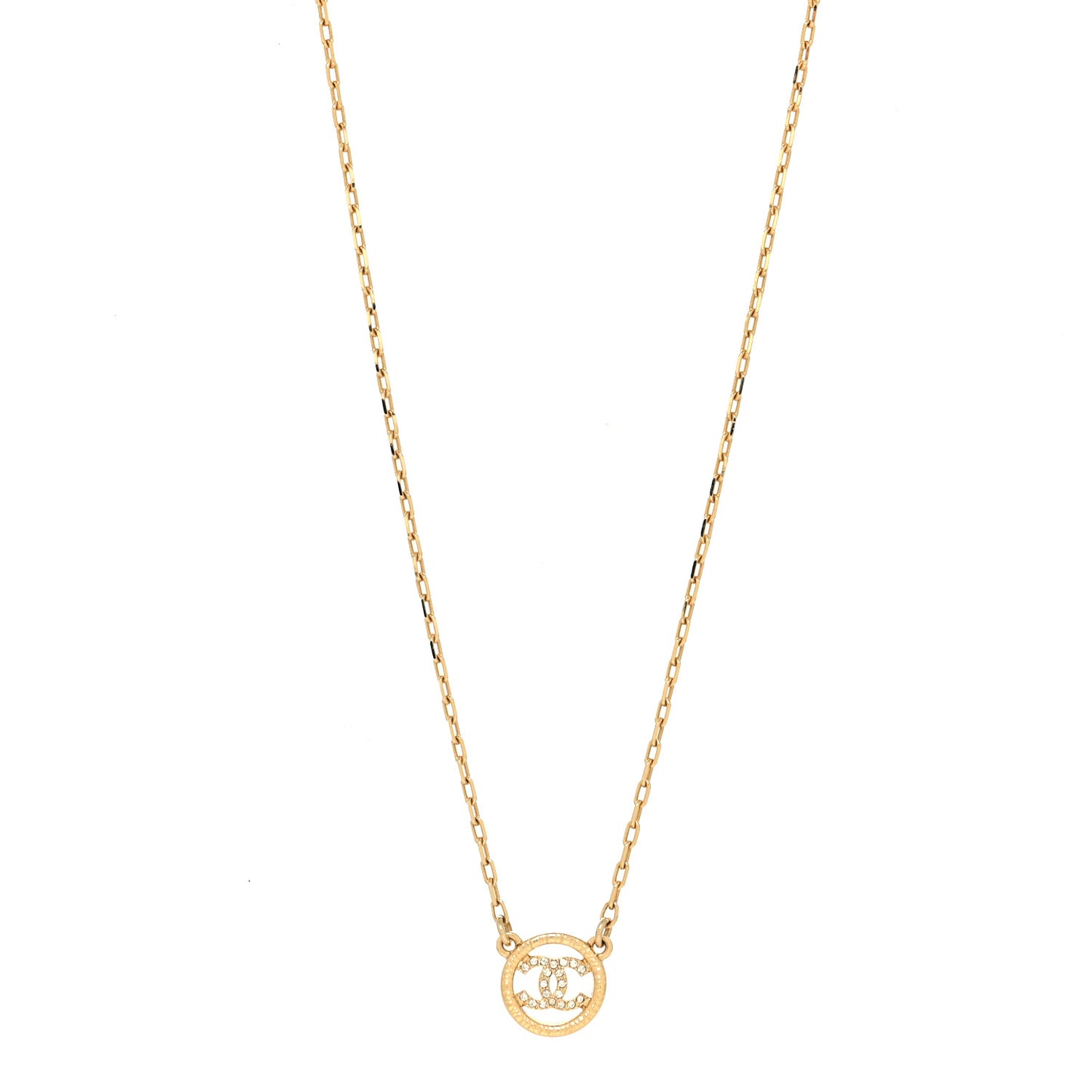 Crystal Metal CC Round Pendant Necklace Gold
