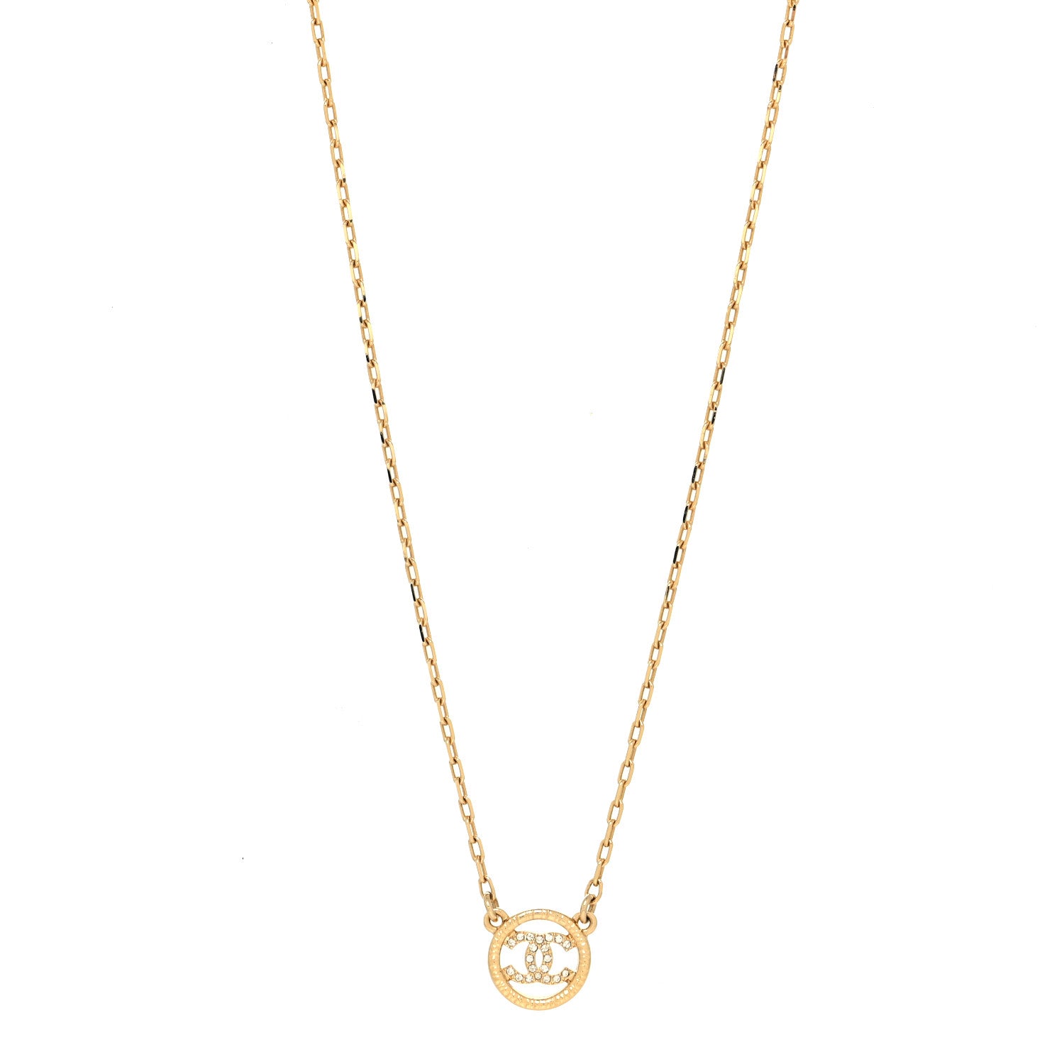 Chanel Crystal Metal CC Round Pendant Necklace Gold 1 of 5