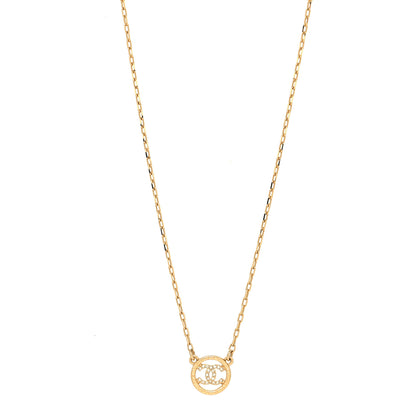 Chanel Crystal Metal CC Round Pendant Necklace Gold 1 of 5