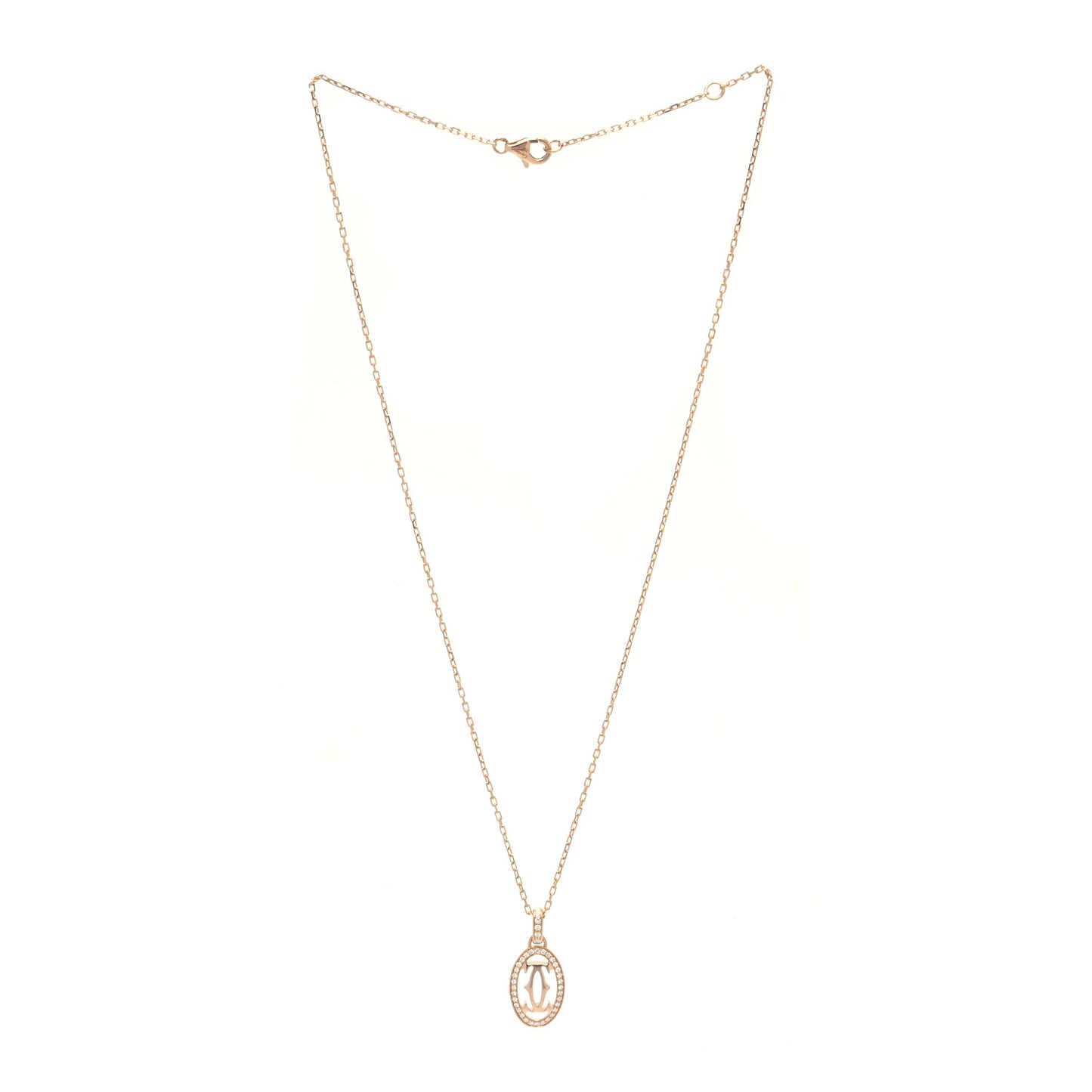 18K Pink Gold Diamond Logo Paved Pendant Necklace