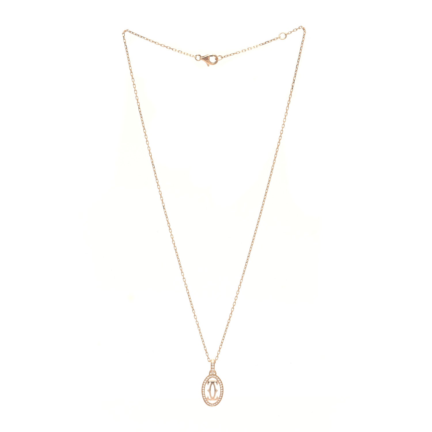 Cartier 18K Pink Gold Diamond Logo Paved Pendant Necklace 3 of 7