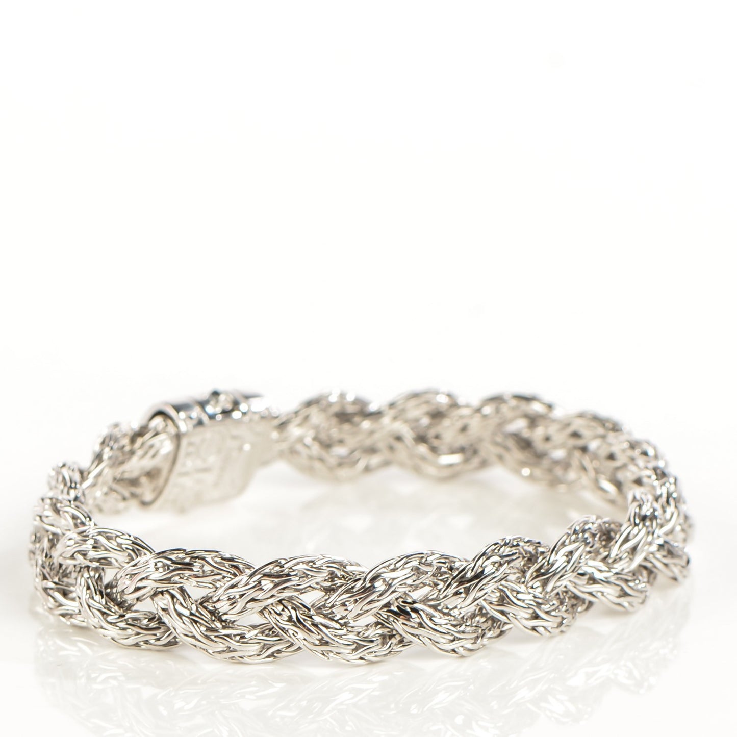 Sterling Silver Black Sapphire 15mm Braided Classic Chain Bracelet