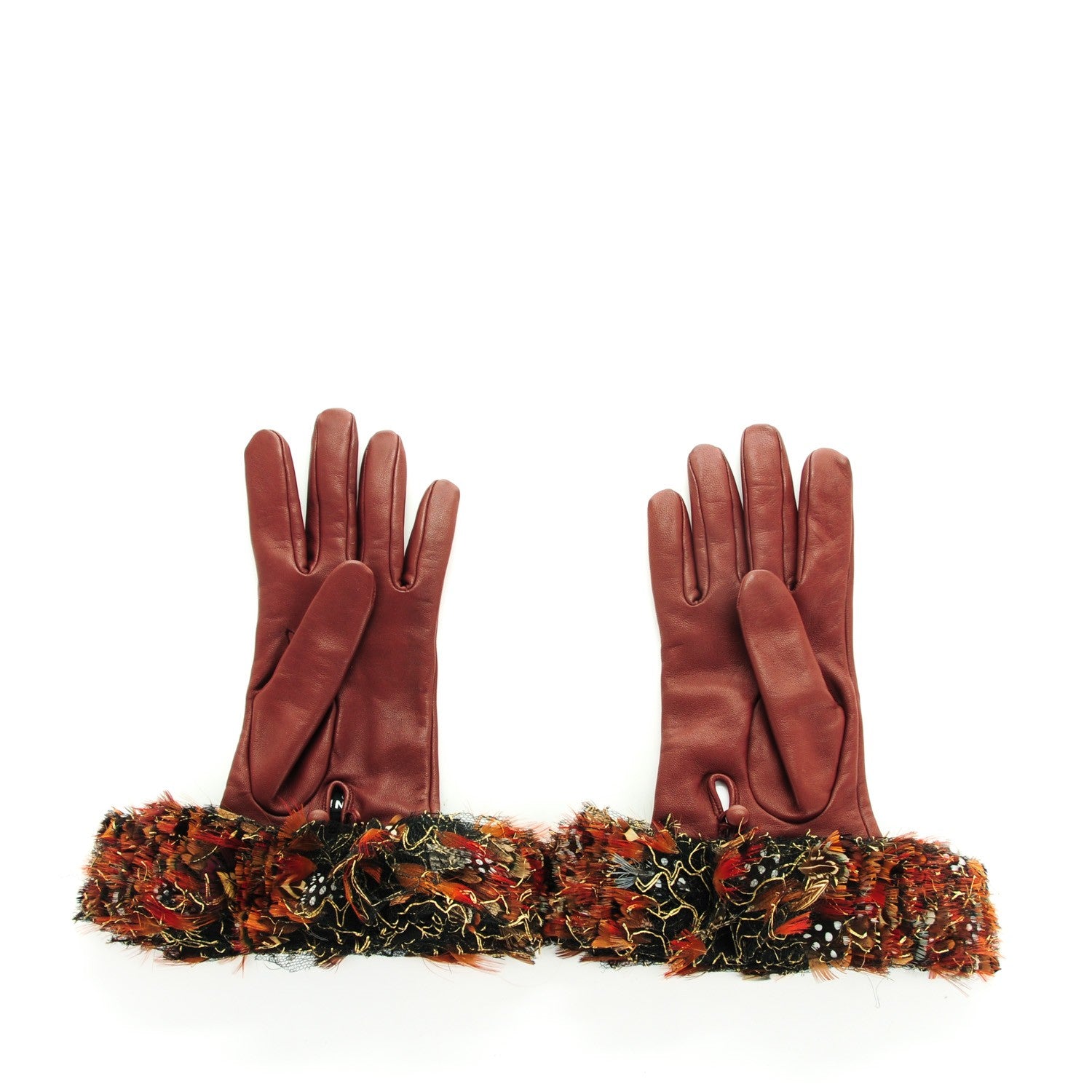 Chanel Lambskin Feather Gloves 7 Bordeaux 2 of 6