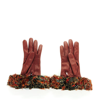 Chanel Lambskin Feather Gloves 7 Bordeaux 2 of 6