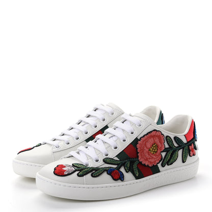 Gucci Calfskin Web Floral Embroidered Womens Ace Sneakers 35 White 3 of 10