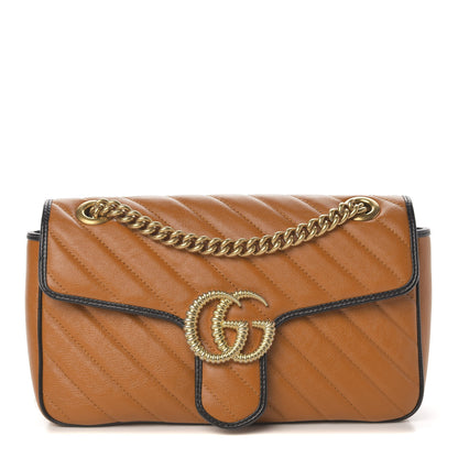Gucci Vintage Effect Calfskin Matelasse Diagonal Small Torchon GG Marmont Shoulder Bag Cognac Black 1 of 10
