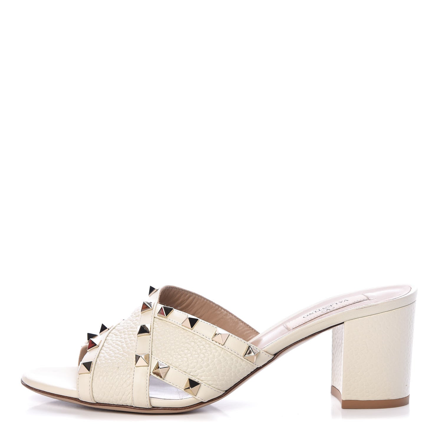 Valentino Garavani Pebbled Calfskin Rockstud Crisscross Slide 60mm Sandals 38 Light Ivory 1 of 8