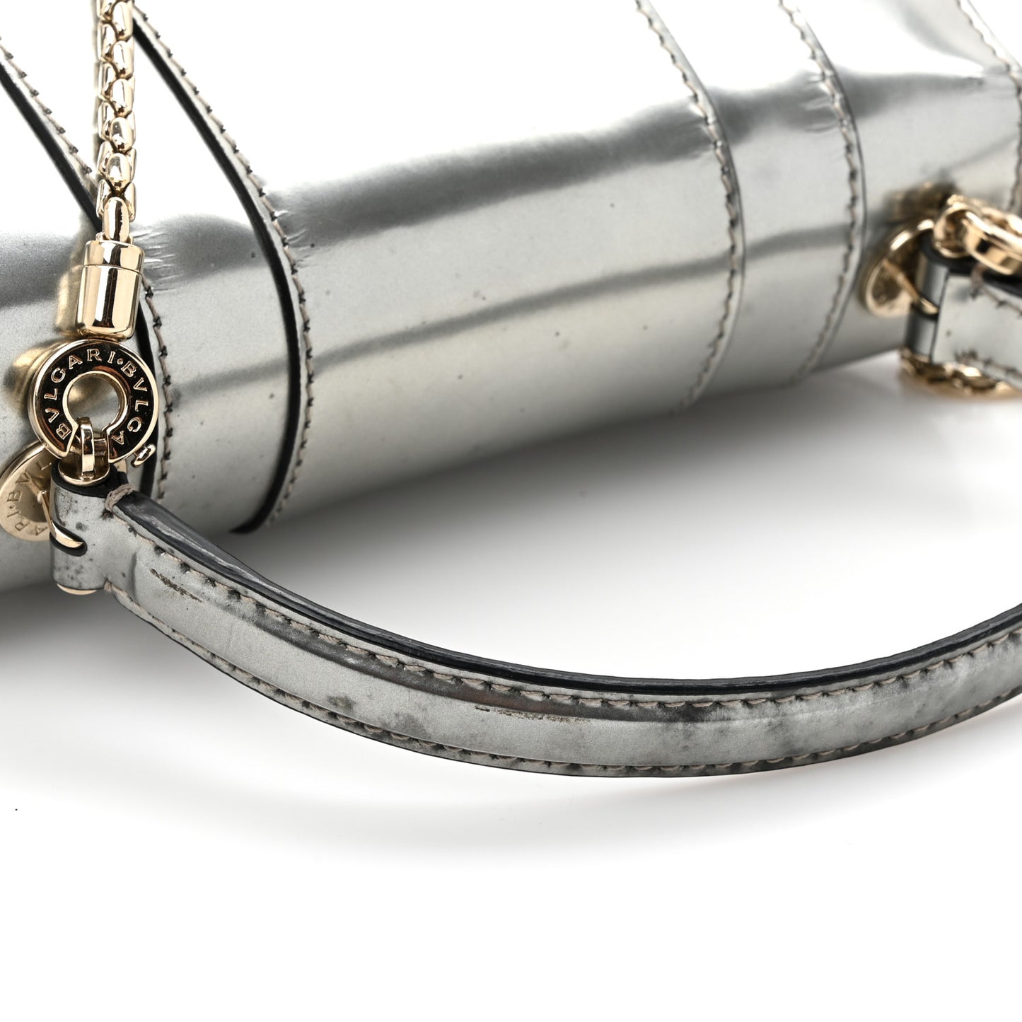 Metallic Calfskin Serpenti Forever Top Handle Silver