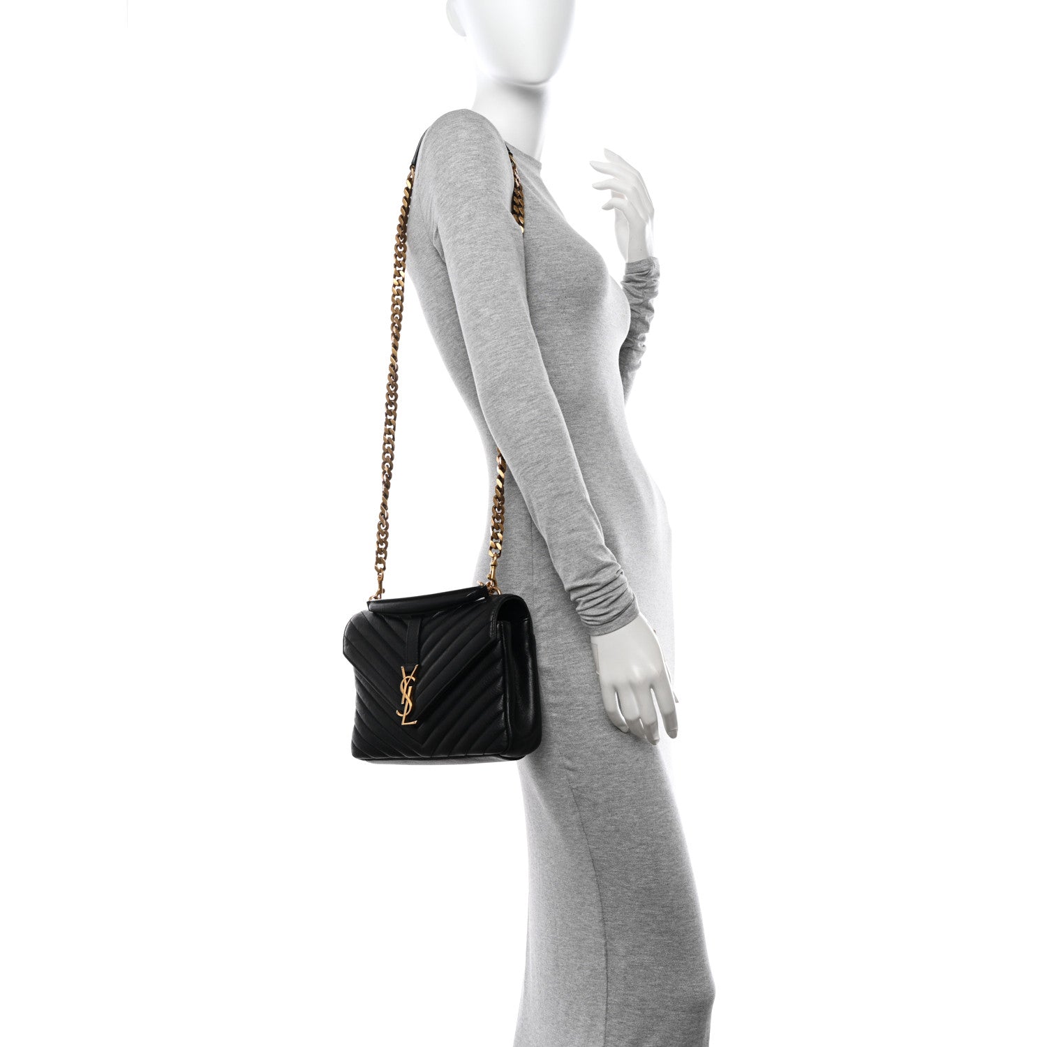 Saint Laurent Sheepskin Matelasse Chevron Monogram Medium College Bag Black 3 of 12