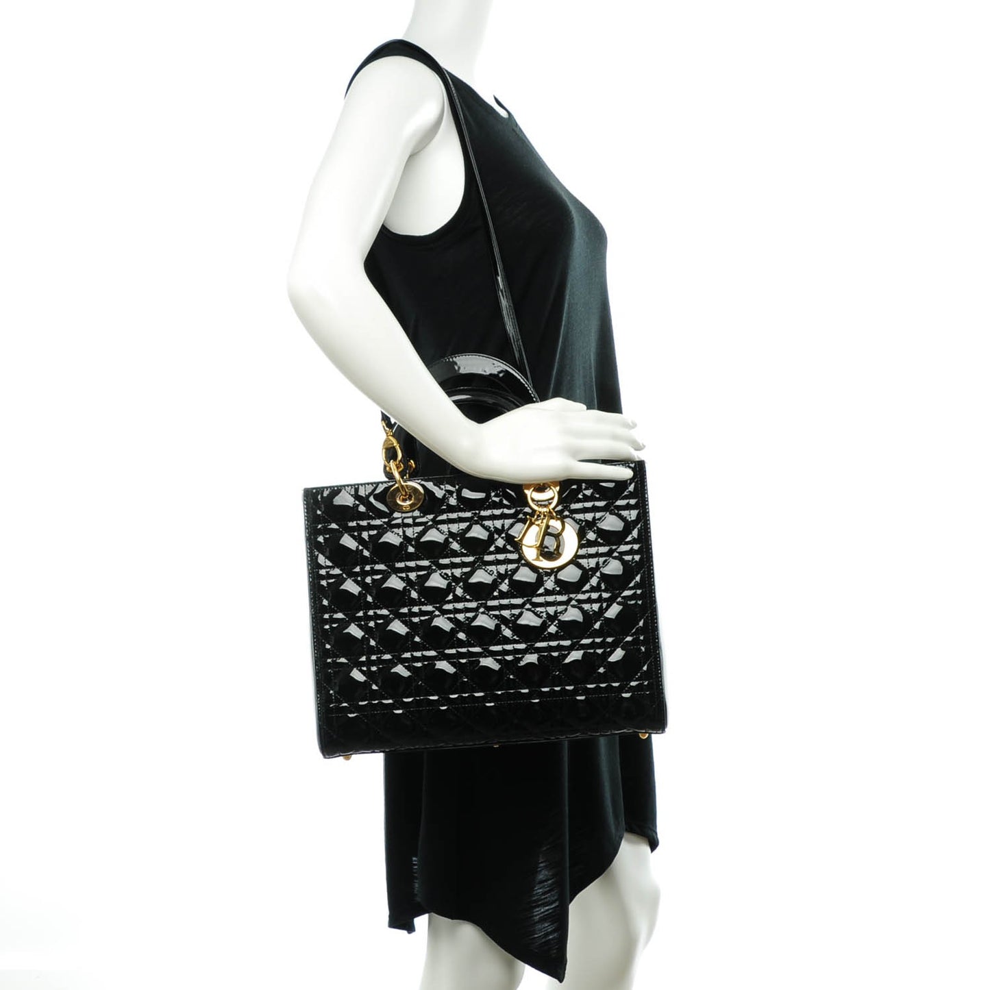 Patent Cannage Large Lady Dior Black
