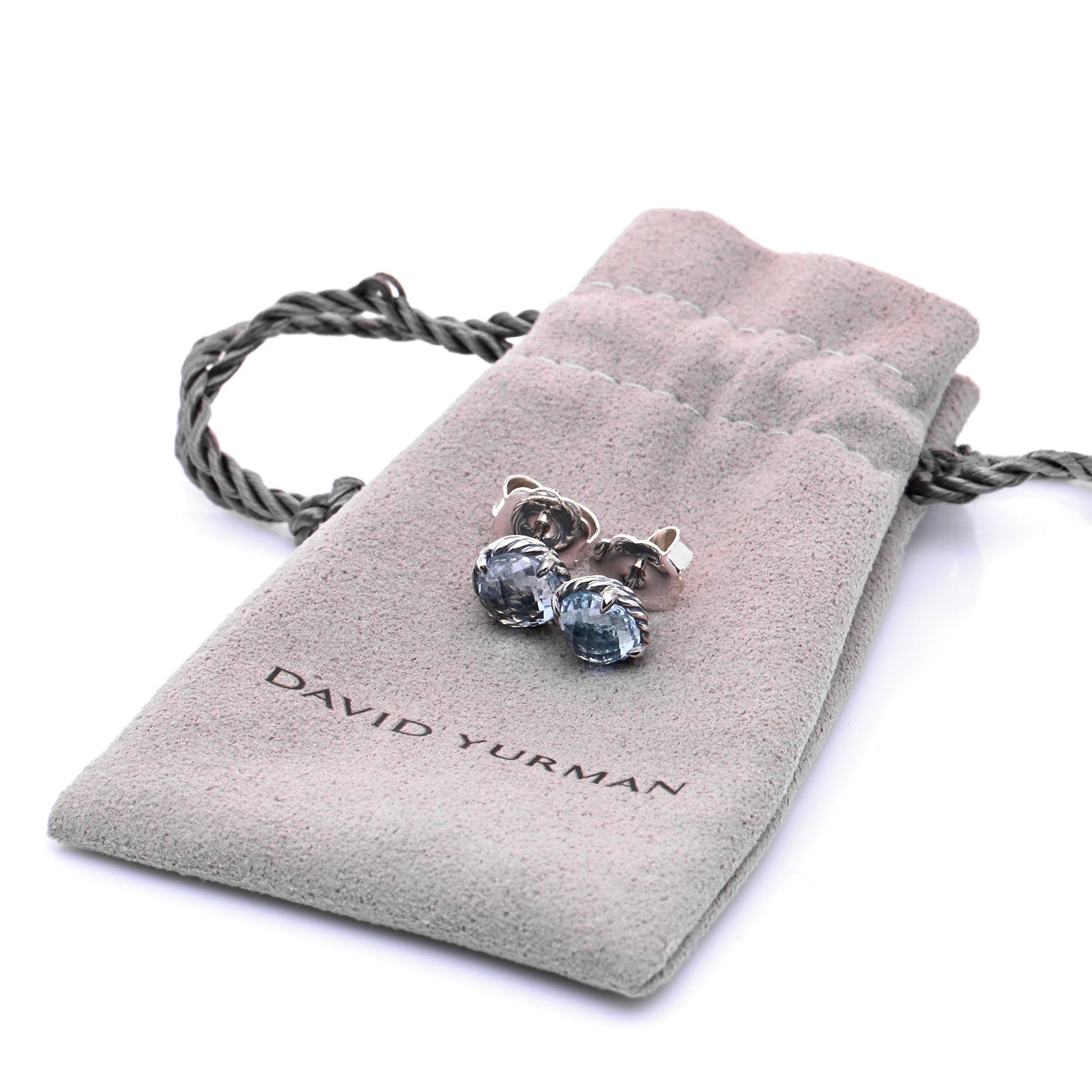 David Yurman Sterling Silver Blue Topaz 8mm Chatelaine Earrings 5 of 5