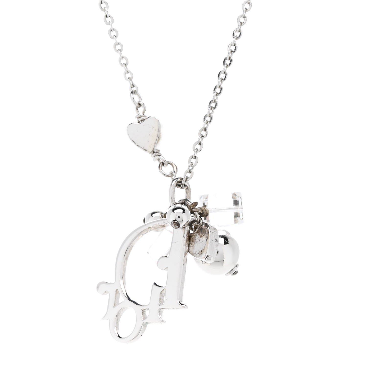 Christian Dior Metal Lily Charm Necklace Silver 4 of 5